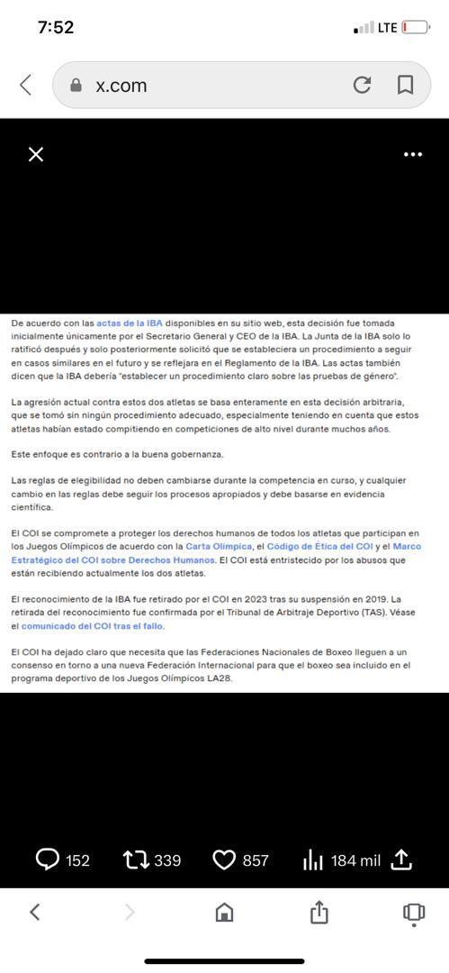 Comunicado COI sobre Imane Kelif